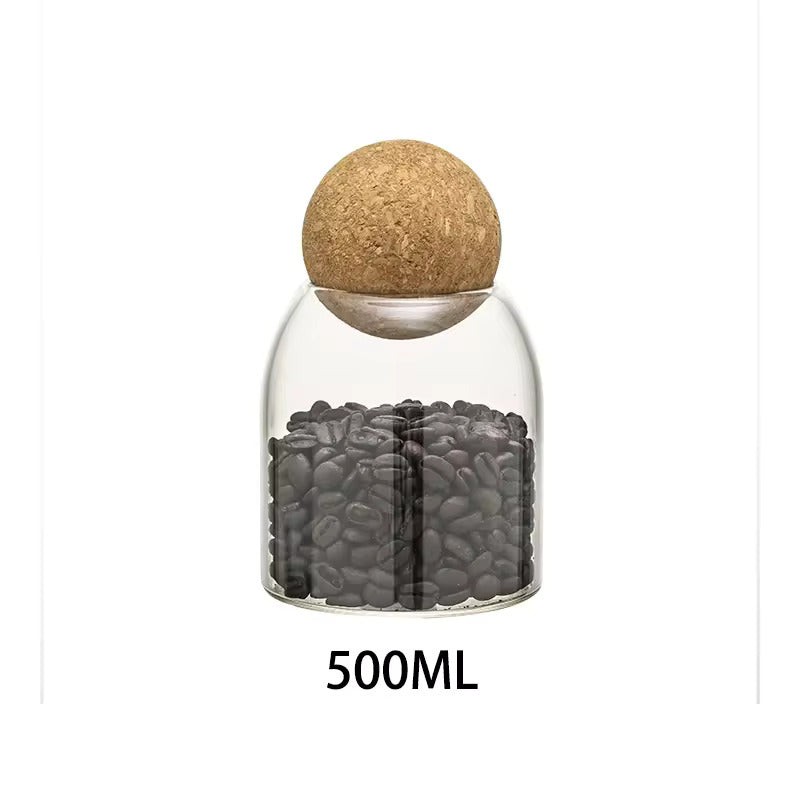 TRANSPARENT GLASS FOOD STORAGE W/ CORK LID