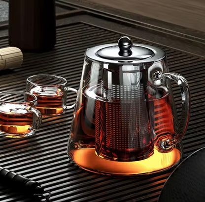 HEAT RESISTANT GLASS TEAPOT W/ STAINLESS STEAL STRAINER