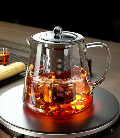 HEAT RESISTANT GLASS TEAPOT W/ STAINLESS STEAL STRAINER