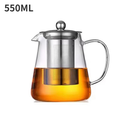 HEAT RESISTANT GLASS TEAPOT W/ STAINLESS STEAL STRAINER