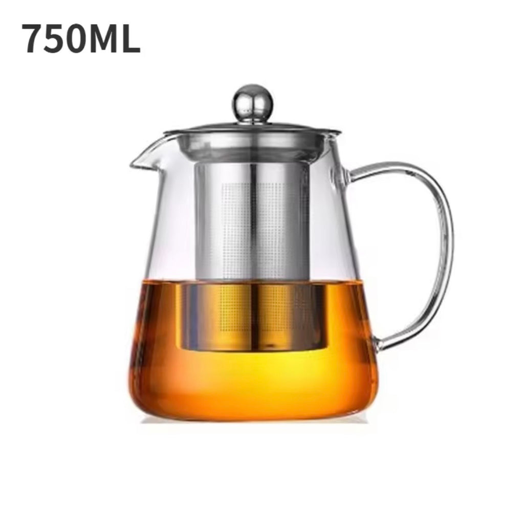 HEAT RESISTANT GLASS TEAPOT W/ STAINLESS STEAL STRAINER