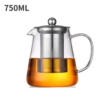HEAT RESISTANT GLASS TEAPOT W/ STAINLESS STEAL STRAINER
