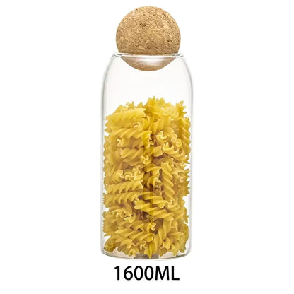 TRANSPARENT GLASS FOOD STORAGE W/ CORK LID