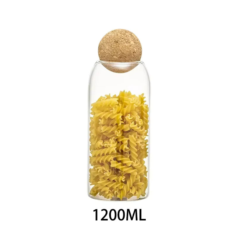 TRANSPARENT GLASS FOOD STORAGE W/ CORK LID