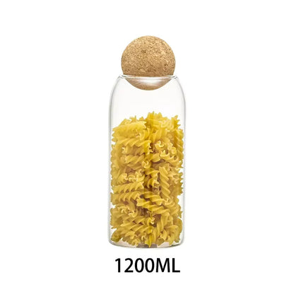TRANSPARENT GLASS FOOD STORAGE W/ CORK LID