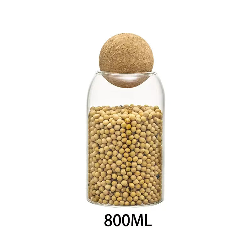TRANSPARENT GLASS FOOD STORAGE W/ CORK LID