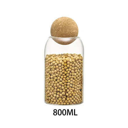 TRANSPARENT GLASS FOOD STORAGE W/ CORK LID