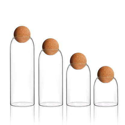 TRANSPARENT GLASS FOOD STORAGE W/ CORK LID