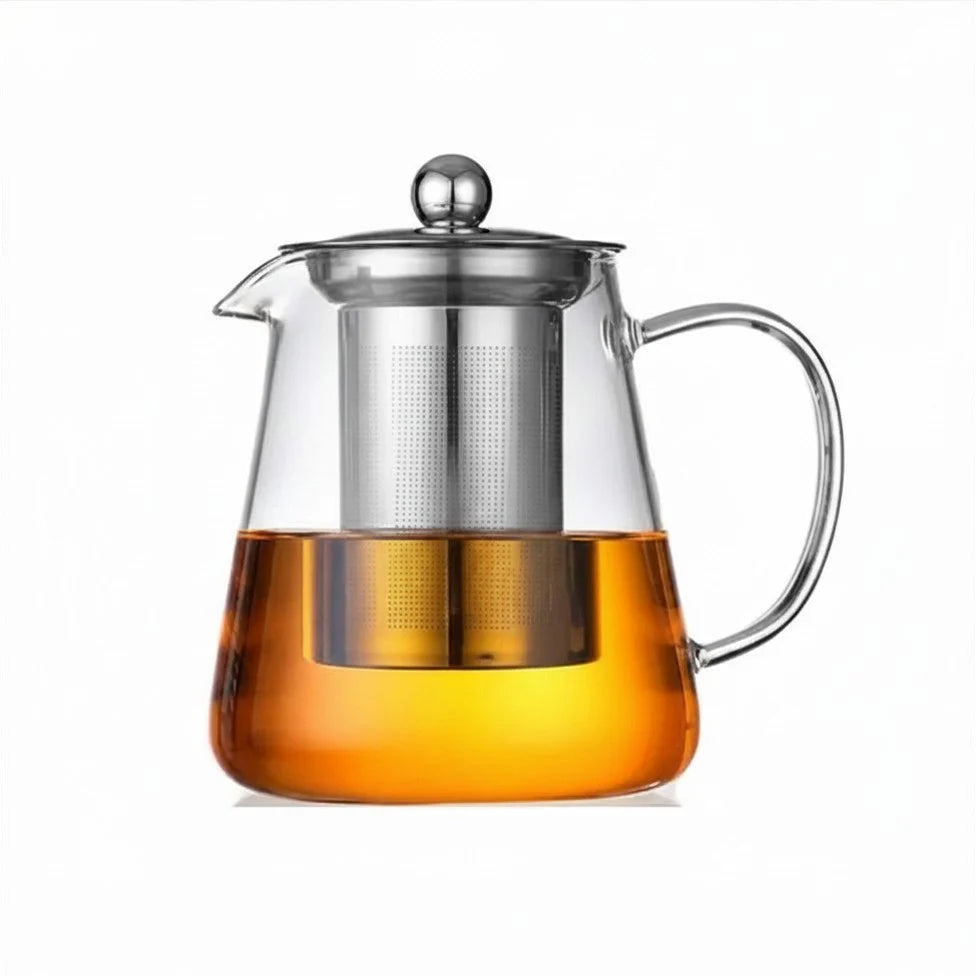 HEAT RESISTANT GLASS TEAPOT W/ STAINLESS STEAL STRAINER