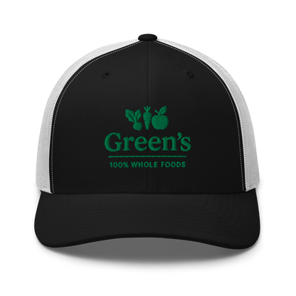GREEN'S WHOLE FOODS TRUCKER HAT (BLACK & WHITE)