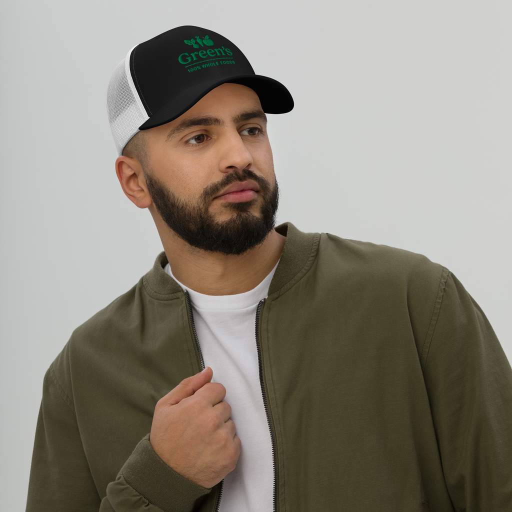GREEN'S WHOLE FOODS TRUCKER HAT (BLACK & WHITE)