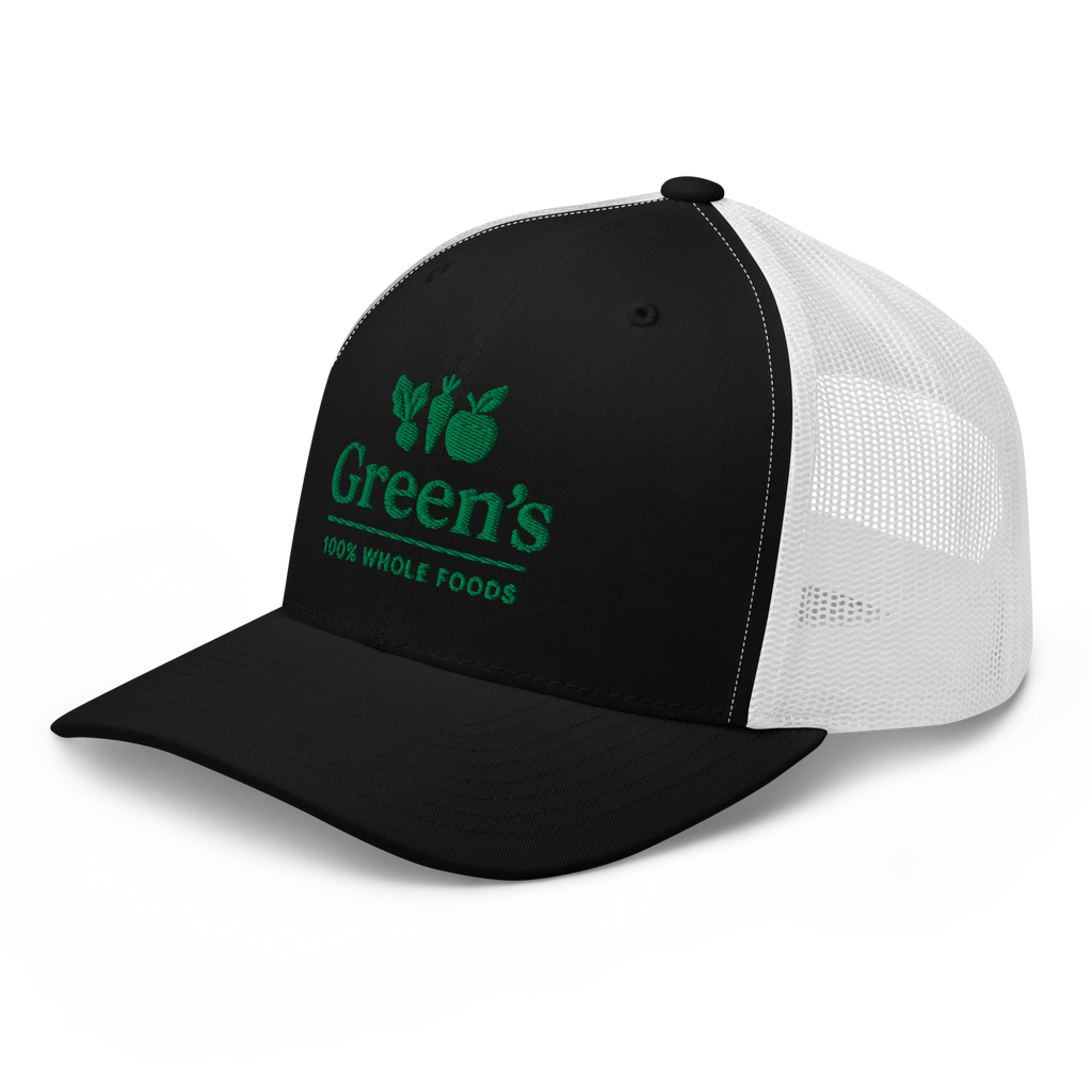 GREEN'S WHOLE FOODS TRUCKER HAT (BLACK & WHITE)